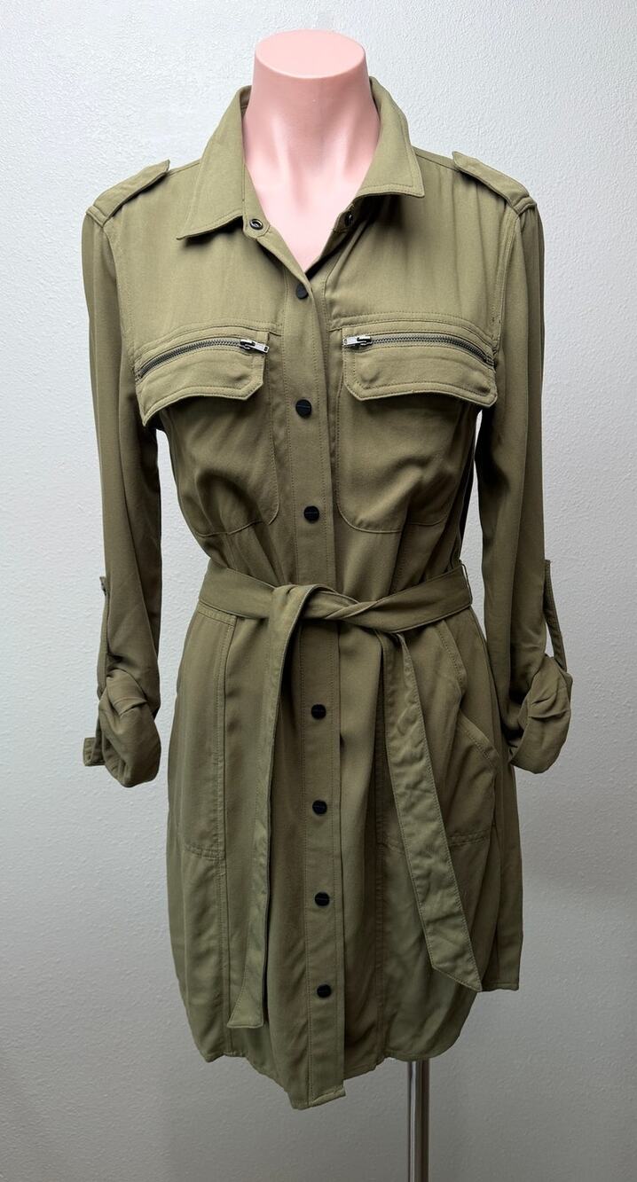 Sanctuary Olive Belted Utility Shirt Dress Women S